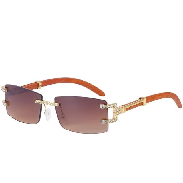 Rimless Small Frame Square Sunglasses