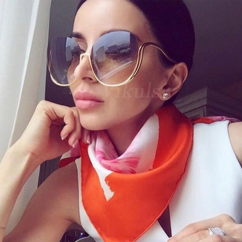 Semi Rimless Oversized Round Sunglasses