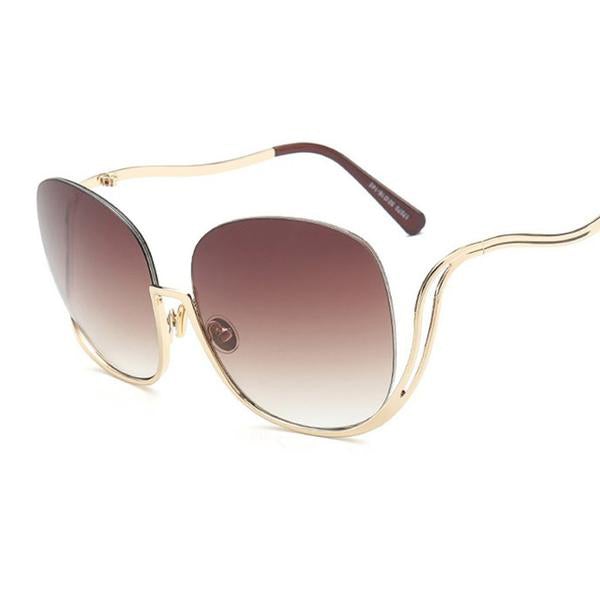 Semi Rimless Oversized Round Sunglasses
