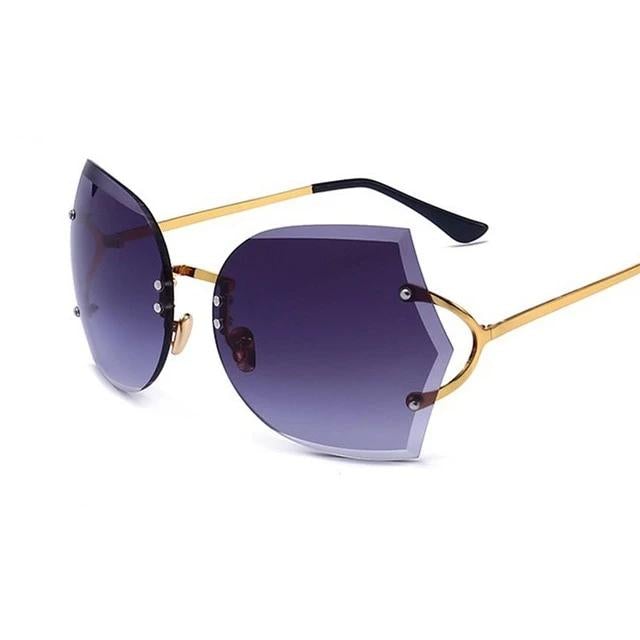 Rimless Oversize Frame Clear Gradient Elegant Cat Eye Sunglasses