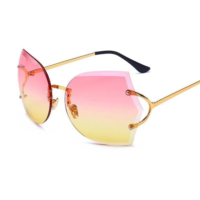 Rimless Oversize Frame Clear Gradient Elegant Cat Eye Sunglasses