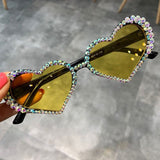 Heart Shape Rhinestone Clear Luxury Cat Eye Sunglasses