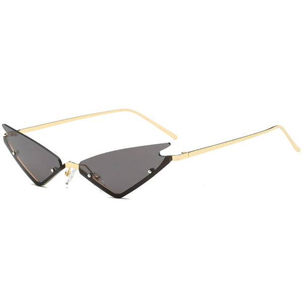 Rimless Narrow Triangle Metal Frame Mirror Lens Fashion Cat Eye Sunglass