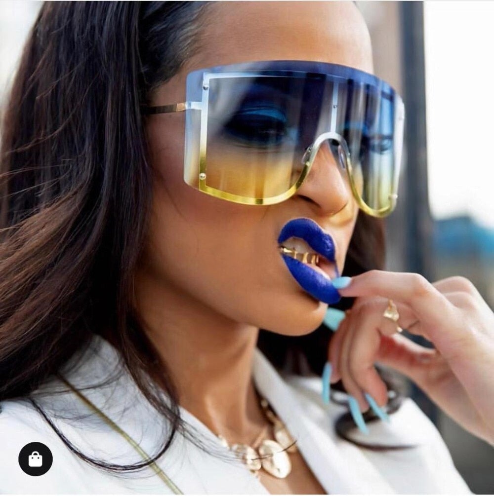 Rimless Metal Fashion Oversized Gradient Visor Sunglass