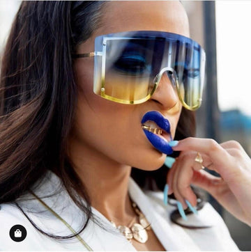 Rimless Metal Fashion Oversized Gradient Visor Sunglass
