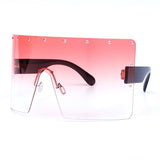 Oversized Crystal One Piece Flat Top Rimless Mask Sunglasses