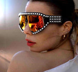 Pearl Glass Frame Mirror Oversize Visor Sunglasses