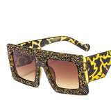 Oversized Rhinestone Diamond Frame Gradient Square Sunglasses