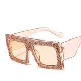 Oversized Rhinestone Diamond Frame Gradient Square Sunglasses