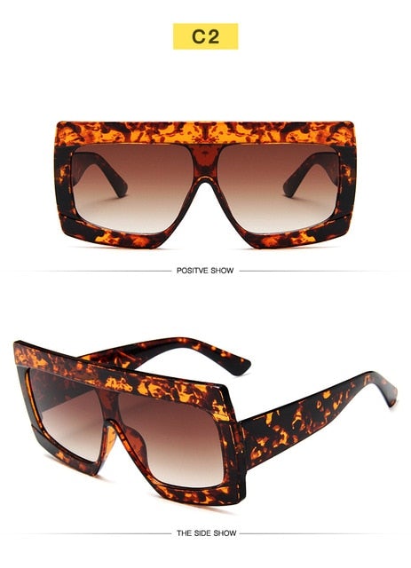 Luxury Vintage Plastic Frame Mirror Gradient Square Sunglasses