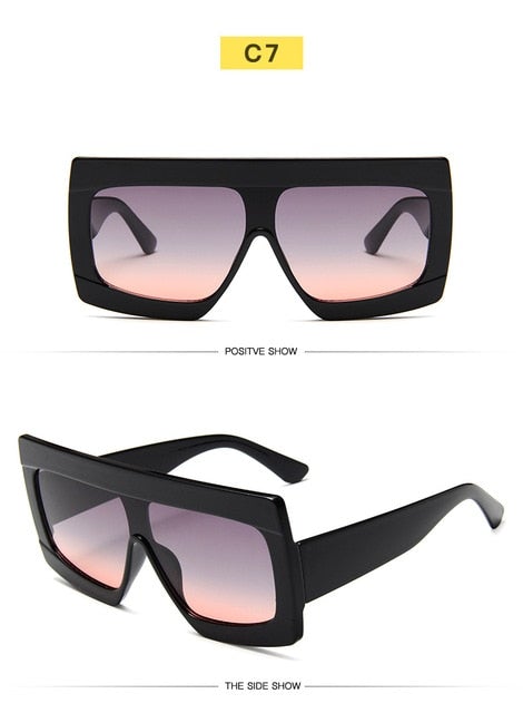 Luxury Vintage Plastic Frame Mirror Gradient Square Sunglasses